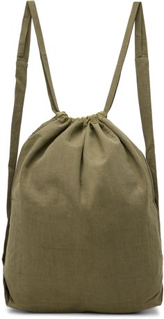 Cotton-blend twill backpack bag in khaki. · Fixed shoulder straps · Drawstring closure at throat · Patch pockets at interior · H17.5 x W18 x D4.5 in Supplier color: Sumi tumeric paper fine Patch Pocket, Apparel Accessories, Backpack Bags, Bag Accessories, Cotton Blend, Van, Mens Accessories, Backpacks, Outfit Accessories