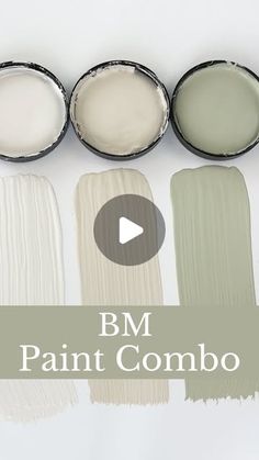 four paint colors with the words bm paint combo in white and light green on them