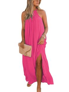 PRICES MAY VARY. Material of the Women's Dress: 65% Polyester,30% Cotton,5% Spandex.Soft, Breathable & Skin-friendly, Perfect for Daily Wear, Outdoor, Indoor... Unique Design for the Women Boho Lace Long Dress: Lace Hollow Out Halter Neck, Sleeveless, Loose Fitting, Split Bottom, Double layers, Which Makes You Feel Free, Comfy and Easy to Show Your Elegance. Every Lady Needs This Bohemian Long Dress! Lace Halter Neck Would Show Your Sexy Curve, and Loose Fitting Split Design Will Meet Your Targe Beach Maxi Dress With Spaghetti Straps, Stretch Maxi Dress With Spaghetti Straps For Beach, Stretch Spaghetti Strap Maxi Dress For Beach, Spaghetti Straps Stretch Maxi Dress For Beach, Stretch Halter Dress For Beach, Solid Color Halter Neck Maxi Dress For Beach, Solid Halter Neck Maxi Dress For The Beach, Solid Halter Neck Maxi Dress For Beach Season, Halter Neck Maxi Dress For Beach Season