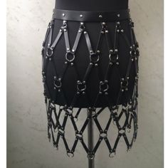 Hand Made Leather Cage Skirt Edgy Party Skirt With Belt, Cage Skirt, Black Silver, Womens Skirt, Hand Made, Skirt, Leather, Silver, Women Shopping