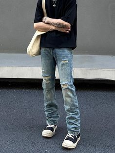 fb-feed Ripped Jeans Men Outfits, Slim Jeans Outfit, Vlad Tepes, Ripped Jeans Style, Jeans Outfit Men, Ripped Men, Leopard Print Pants, Ripped Jeans Men, Y2k Men