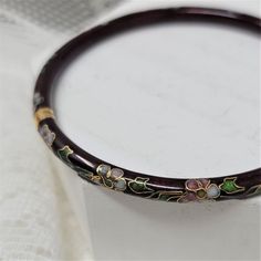 Features: Stunning Vintage Bracelet Cloisonn Floral Design Rich Burgundy Color Pink & White Flowers W/ Green Clamper Style Bracelet 1/4" In Width 8" Diameter New Old Stock Never Worn Its4sale2day Only $19.00 Hxx Gothic Oc, Pink White Flowers, Bride Bracelet, Rich Burgundy, Pink And White Flowers, Vintage Bracelet, Vintage Bride, Vintage Bracelets, Burgundy Color