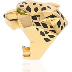 Journey through the legacy of luxury, where heritage meets modernity in the exquisite Cartier 18K Yellow Gold Panthere Head Black Lacquer Solid Ring. This iconic piece from Cartier is an absolute staple, showcasing the majestic Panthere de Cartier design in brilliant 18K yellow gold. The panther's head is elegantly detailed, with eyes adorned with pear-shaped peridots that sparkle with captivating allure. The nose features an onyx cabochon, adding a touch of mystery and sophistication.Crafted with meticulous attention to detail, this ring is further enhanced by black enamel spots that lend it a bold and timeless appeal. The exceptional craftsmanship is evident in every curve and contour, making it a true work of art for the discerning jewelry connoisseur. Whether worn as a statement piece Cartier Luxury Gemstone Jewelry, Luxury Cartier Gemstone Jewelry, Elegant Cartier Jewelry, Cartier Panthere, Black Lacquer, Cartier Ring, Black Enamel, Estate Jewelry, Luxury Jewelry