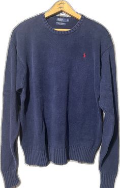 Vintage Cotton Crew Neck Polo Sweater, Vintage Cotton Polo Sweater With Ribbed Collar, Vintage Cotton Polo Sweater With Crew Neck, Vintage Polo Sweater With Ribbed Collar And Crew Neck, Vintage Polo Sweater With Ribbed Crew Neck, Ralph Lauren Navy Sweater, Ralph Lauren Crewneck, Navy Blue Purse, Red Horse