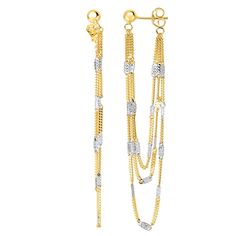 14K Yellow And White Gold Multi Stranded Fancy Chain Front And Back Style Drop Earrings Bar Station, Fancy Earrings, Solid Gold Earrings, White Gold Earrings, Black Jewelry, Gold Bar, Stunning Earrings, Fringe Earrings, Gold Drop Earrings