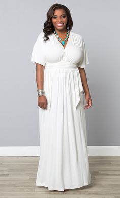 Easy style with unique detailing is the name of the game with our plus size Indie Flair Maxi Dress. Kimono sleeves add a bit of drama, while the draping adds a slight peplum look. Explore other unique styles at www.kiyonna.com. Plus Size Indie, Wedding Dresses For Curvy Women, Dress For Plus Size, Easter Dresses For Toddlers, Plus Size Wedding Dresses, White Jasmine, Curvy Fashionista, White Maxi Dress, Fashion Friday