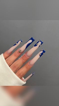 Long Nails Square, Nails Acrylic Long, Ocean Blue Nails, Nail Inspo Summer, Blue Glitter Nails, Navy Blue Nails, Nail Blue, Winter Nails Acrylic, Baddie Nails