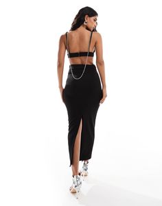 Dresses by ASOS DESIGN Spotlight-stealing style Plunge neck Molded cups Fixed straps Draped body chain design Cut-out sides Hook-and-eye closure Kick slit bodycon fit Leggings Sale, Chain Design, Long Sleeve Floral Dress, Satin Slip Dress, Maxi Dress Trend, Swimwear Sale, Active Wear Leggings, Hoodies For Sale, Skirted Swimwear