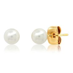 Small, simple and classic, this 4mm freshwater pearl stud is a great wardrobe basic. Gold plated brass, freshwater pearls AE-0055 (G/PRL) Medium Classic Pearl Drop Earrings, Classic Hypoallergenic Pearl Earrings, Classic Adjustable Gold Pearl Earrings, Classic Gold Pearl Earrings For Everyday, Tai Jewelry, Ruby Jane, Simple Pearl, Clover Charm, Girl Needs