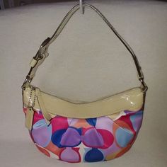 Coach Signature C Optical Art Hobo Condition: Pre- Owned, Very Good! * Please Note Interior Has Small Discoloration (See Pics) Style: F13796 Color: Multi Aprox Measurements: 14"L X 10" H X 4" D Strap Drop: 8"- 9" Description: Vibrant Optical Art Scarf Print - Zippered Closure - External: Large Zippeted Pocket - Interior: 1 Zippered & Two Slip Pocket - Patent Leather Trim - Silver Hardware Please Note All Items Are Authentic From My Personal Collection (Pre-Owned) Or That I Bought From An Authori Multicolor Coach Pouch Bag, Multicolor Retro Coach Bag, Multicolor Coach Shoulder Bag, Elephant Stuffed Animal, Optical Art, Vintage Coach Bags, Art Scarves, Michael Kors Collection, Monogram Bag