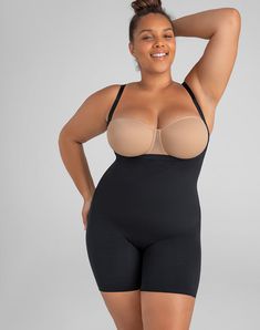 Targeted X compression sculpts your midsection, power mesh smooths your thighs, and smoothing fabric eliminates back bulge. An open bust lets you pair this bodysuit with your favorite bra. Honeylove, Open-Bust Mid-Thigh Bodysuit for Women in Vamp (Black), Size: 2X Open Bust, Apparel Accessories, Mesh, Outfit Accessories, Bra, For Women, Fabric, Clothes, Black