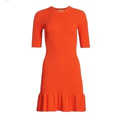 A.L.C. Orange Knit Fit & Flare Dress Size Xs , Brand New Orange Knit, Designer Mini Dresses, Flounce Dress, Long Sleeve Cocktail Dress, Scalloped Dress, Bodycon Dress With Sleeves, Silk Floral Dress, Flounced Dress, Ribbed Knit Dress