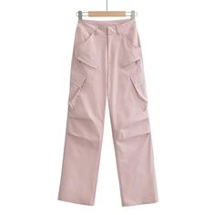 V-014-pink Pink Straight Leg Cargo Pants With Pockets, Pink Straight Leg Pants With Cargo Pockets, Pink Straight Leg Cargo Pants, Pink Baggy Cargo Pants, Pink Cargo Style Trousers, Pink Wide Leg Pants With Multiple Pockets, Pink Straight Cargo Pants, Pink Wide Leg Utility Pants, Pink Full-length Cargo Pants With Pockets