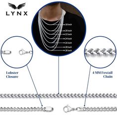 Complete your fashionable look with this stylish LYNX stainless steel foxtail chain necklace.Click on this JEWELRY & WATCHES GUIDE to learn about fit, styles, materials and more! Complete your fashionable look with this stylish LYNX stainless steel foxtail chain necklace.Click on this JEWELRY & WATCHES GUIDE to learn about fit, styles, materials and more! Metal: stainless steel Chain width: 4 mm Plating: ion plated Packaging: boxed, pouch Finish: polished Chain type: foxtail Please note, due to Necklace Size, Lynx, Steel Chain, Stainless Steel Chain, Mens Jewelry, Jewelry Watches, Chain Necklace, Plating, Pouch