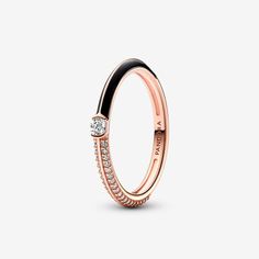 Add sparkle and depth to your stack with our Pandora ME Pavé & Black Dual Ring. A round brilliant-cut cubic zirconia sits between a row of shimmering pavé and hand-applied black enamel on a 14k rose gold-plated band. Play up the contrast and pair it with other rings from Pandora ME for a stack that's all your own. Pandora Me Pavé & Black Dual Ring - Size 4.5 | Gold | 182528C01-48 Rings Pandora, Pandora Me, Bracelet Pandora, Diy Rings, Charli Xcx, Elegant Ring, Love Ring, Diamond Crystal, Pandora Jewelry