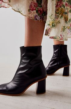 Crafted from soft Portuguese leather, this refined ankle boot with a squared-off toe and block heel pairs well with work or the weekend. 3 1/4" heel (size 8.5 US) 5" shaft Inset side-zip closure Leather upper and lining/rubber sole Made in Portugal High Ankle Heeled Boots With Stacked Heel, Heeled Boots With Stacked Heel And High Ankle, Fall Square Toe Heeled Boots With Reinforced Heel, Heeled Boots With Padded Heel And Almond Toe, Wide Calf Heeled Boots With Sculpted Block Heel, Ankle Heeled Boots With Sculpted Heel, Wide Calf Boots With Sculpted Heel And Square Toe, Classic Heeled Boots With Square Toe And Padded Heel, Classic Heeled Boots With Padded Heel And Square Toe