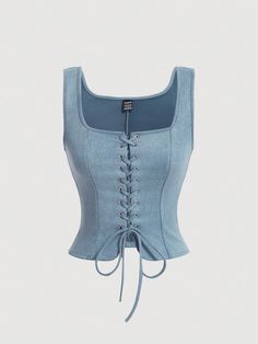 Solid Color Women's Cross Strap Camisole Baby Blue Casual   Knitted Fabric Plain Tank Slight Stretch  Women Clothing, size features are:Bust: ,Length: ,Sleeve Length: Outing Outfit, Bratz Inspired Outfits, Fashion Top Outfits, Causal Outfits, Women Tank Tops, Fashion Design Clothes, Girly Outfits, Cute Tops, Fashion Online Shop