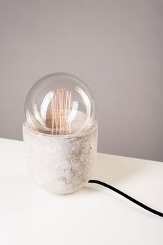 a light bulb sitting on top of a white table