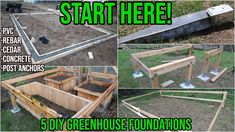 the steps to building a chicken coop are shown in four different stages, including starting and finishing