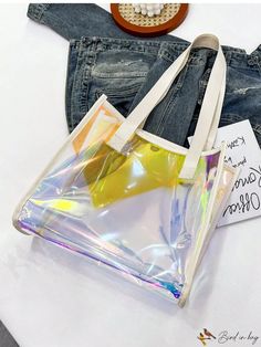 BirdinBag - PVC Clear Holographic Shoulder Tote Bag - Stylish and Functional Clear Portable Shoulder Bag, Portable Clear Shoulder Bag, Clear Portable Shoulder Bag For Daily Use, Portable Clear Shoulder Bag For Daily Use, Multicolor Portable Bag For Daily Use, Portable Multicolor Bag For Daily Use, Portable Clear Bags For Everyday Use, Portable Clear Bag For Everyday Use, Everyday Portable Clear Bag