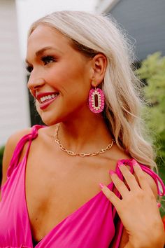 - These trendy new earring are the perfect accessory for a stylish look of your next vacay! - Dangling gold hoops with fringe detail - Length: 2 inches Fun Memories, Gold Hoops, Women Clothing Boutique, In Hot, Online Womens Clothing, Boutique Clothing, Hot Pink, Clothes For Women, Pink