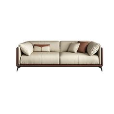 an image of a couch with pillows on it's back and the seat upholstered