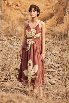 Burnt sienna strappy maxi dress with statement floral prints. - Aza Fashions Sleeveless Brown Floral Print Maxi Dress, Brown Floral Print Sleeveless Maxi Dress, Sleeveless Brown Floral Maxi Dress, Bohemian Brown Dress With Spaghetti Straps, Strappy Maxi Dress, Printed Cotton Dress, Brown Dress, Dress Pattern, Cotton Dresses