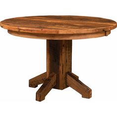 a round wooden table with four legs