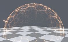 an abstract sphere is shown on top of a checkered floor