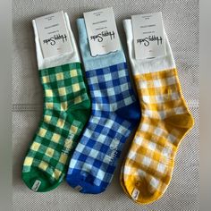 80% Cotton. Size For Women 5.5-9.5 Brand New With Tag Yellow Cotton Socks For Spring, Casual Yellow Socks For Spring, Happy Socks, Cool Socks, Green Yellow, Combed Cotton, Hosiery, Socks, Plaid