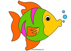 a colorful fish with bubbles on it's head and an orange, green, yellow and