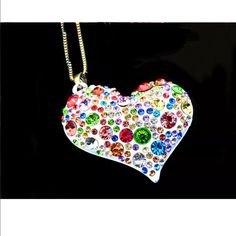 Colorful White Heart Necklace Metal, Alloy Stone, Rhinestone / Crystal Material, Enamel Pendant Size, 6cm X 5cm Chain Size, 27” New With Tag White Heart Pendant Necklace For Party, White Heart Necklace For Valentine's Day Party, Valentine's Day White Heart Necklace For Party, White Heart Necklace For Party, Heart-shaped Rhinestone Necklace For Valentine's Day Party, Valentine's Day Heart-shaped Rhinestone Necklace For Party, Valentine's Day Heart Rhinestone Necklace For Party, Multicolor Heart Pendant Jewelry For Parties, Heart-shaped Rhinestone Necklace For Party