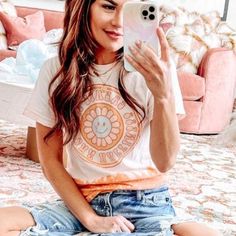 Nwot As Seen On Influencer Amber Massey Spring Soft-washed Pink T-shirt, Soft-washed Pink Top For Spring, Pink Relaxed Fit T-shirt For Day Out, Relaxed Fit Pink T-shirt For Day Out, Pink Letter Print T-shirt For Day Out, Peach Letter Print Top For Summer, Summer Peach Tops With Letter Print, Peach Letter Print Tops For Summer, Peach Tops With Letter Print For Summer