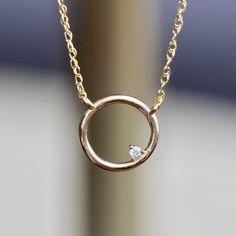 14K Open Circle Diamond Necklace, Round Pendant Necklace, Layering Necklace, April Birthstone, Open Pendant, Lightweight, Everyday Wear - Etsy Luxury Open Circle Diamond Necklace For Gift, Luxury Minimalist Round Necklace, Round Birthstone Necklace For Everyday, Circle Birthstone Necklace For Gifts, Round Birthstone Necklace Gift, Circle Diamond Necklace, Diamond Circle Necklace, Asymmetrical Necklace, Pendant Ideas