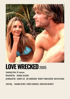 the poster for love wrecked, featuring a man and woman in bikinis looking at each other