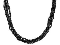 90.00ctw round black spinel rhodium over sterling silver bead necklace. Measures approximately 1/16"W. Magnetic clasp. Elegant Black Rondelle Beaded Necklaces, Elegant Black Spinel Beaded Necklaces, Formal Multi-strand Black Bead Jewelry, Evening Faceted Round Bead Necklaces, Evening Jewelry With Faceted Round Beads, Evening Faceted Round Beads Necklace, Black Rondelle Polished Beads Jewelry, Black Polished Rondelle Beads Jewelry, Unconventional Engagement Rings