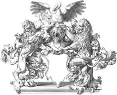 an ornate coat of arms with two lions and a bird on it's back