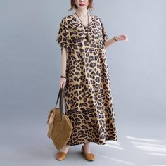 Features: Style: Casual Occasion: Daily Material: Polyester Neckline: V Neck Sleeve Type: Short Sleeves Pattern: Leopard Type: Summer Long Maxi Dresses Season: Summer Size Chart: Casual Leopard Print Summer Dress, Casual Leopard Print Dress For Spring, Casual Leopard Print Spring Dress, Casual Leopard Print Dress For Day Out, Cozy Dresses, Long Maxi Dresses, Long Summer Dresses Maxi, Leopard Shorts, Cozy Dress