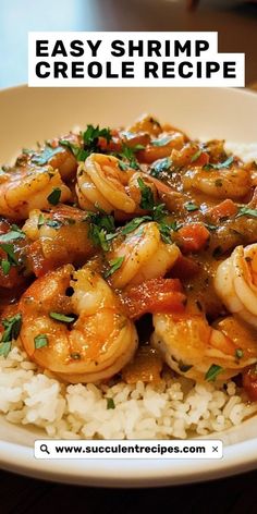 a white plate topped with shrimp and rice