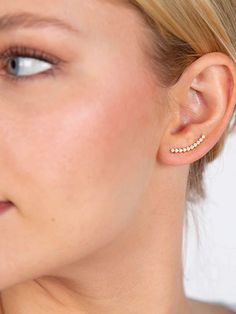 Our Riverside Ear Climber earrings are the versatile pieces you need—wear one climber for an edgier look or both for a soft, romantic vibe. Ear Climber Earrings, Uncommon James, Ear Climbers Earrings, Ear Climber, Ear Climbers, Climber Earrings, Earrings In Gold, Edgy Look, Jewelry Cleaner