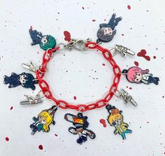 Who doesn't love Chainsaw Man?! Snag this one of a kind charm bracelet while you still can! Charm bracelet is handmade using plastic chain & metal charms. Includes all your favorite characters in mini form. Charms measures approximately 1" in height & bracelet length is 7.5". Firmly deals with a lobster claw clasp. Thanks for looking! Chainsaw Anime, Anime Horror, Character Cosplay, Metal Charms, Horror Characters, Chainsaw Man, Metal Charm, Chainsaw, Charm Bracelets