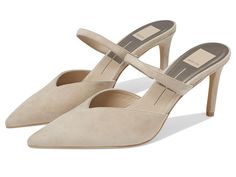 Dolce Vita Kanika - Women's Shoes : Taupe : Walk on the ramp in a gorgeous appearance by wearing Dolce Vita Kanika footwear. The footwear has a pointy toe and a stiletto heel. A man-made upper, man-made lining, and man-made footbed. Man-made midsole. Man-made outsole. Imported. Measurements: Heel Height: 3 3 10 in Product measurements were taken using size 7, width M. Please note that measurements may vary by size. Chic Slip-on Heels With Branded Heel Counter, Chic Fitted Mules With Almond Toe, Chic Slip-on Low Heel Shoes, Chic Slip-on Low Heel Heels, Elegant Closed Toe Mules With Reinforced Heel, Beige Pointed Toe Court Shoes With Branded Insole, Slip-on Pointed Toe Office Heels, Slip-on Pointed Toe Heels For Office, Pointed Toe Office Heels