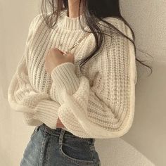 Lantern Sleeve Sweater, Winter Knitwear, Crop Pullover, Cropped Pullover, Pullover Outfit, Chic Sweaters, Sleeve Women, Women Sweater, Beige Sweater