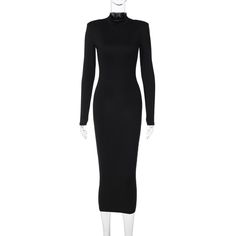 Introducing our Women Black Long Sleeve Bodycon Midi Party Dress – a captivating blend of elegance and allure perfectly designed for those who embrace the Sexy & Club style. With its sleek and sophisticated silhouette, this dress is crafted to enhance your curves and embrace your confidence. The Sheath Silhouette, combined with a Slim Fit and High Stretch Elasticity, ensures a figure-hugging look that flatters your body's natural contours. The Turtleneck neckline adds a touch of sophistication w Fitted Solid Maxi Length Bodycon Dress, Fitted Sheath Maxi Dress, Elegant Long Sleeve Midi Dress For Club, Elegant Stretch Bodycon Dress In Solid Color, Elegant Midi Length Club Dress, Elegant Backless Midi Dress For Club, Elegant Solid Color Bodycon Dress For Night Out, Fitted Winter Bodycon Dress For Party, Elegant Maxi Club Dress