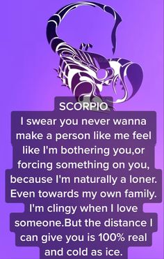 a purple background with the words scorrio and an image of a scorpion on it