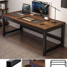 a computer desk with a laptop on it