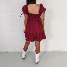 - 100% Cotton - Burgundy - Model is pictured in a small - Fits true to size Burgundy Dress