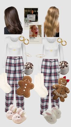 Christmas Outfit Pjs, Christmas Pjs Friends, Aesthetic Christmas Pjs, Matching Christmas Pjs Friends, Matching Christmas Pajamas Best Friends, Christmas Pjs Outfit, Cute Christmas Fits, Winter Sleepover, Christmas Sleepover Ideas