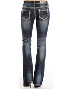 Rock & Roll Cowgirl Retro Dark Wash Rival Low Rise Boot Cut Jeans Low Rise Boot Cut Jeans, Jeans Rock, Rock Roll, Cut Jeans