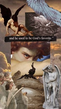 the collage shows images of angels, demons and god's favorites in different styles